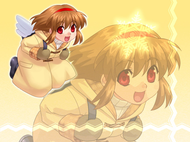 Yellow coat girls wings red free wallpaper for desktop - medium preview image