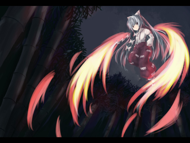 Anime fox tail bamboo night free wallpaper for desktop - medium preview image