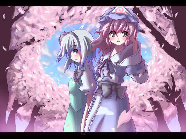 Anime girls cherry blossoms sword free wallpaper for desktop - medium preview image