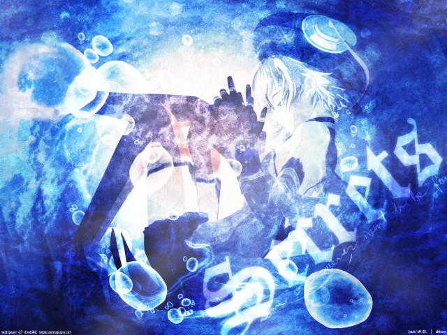 Woman floating bubbles blue hologram free wallpaper for desktop - medium preview image