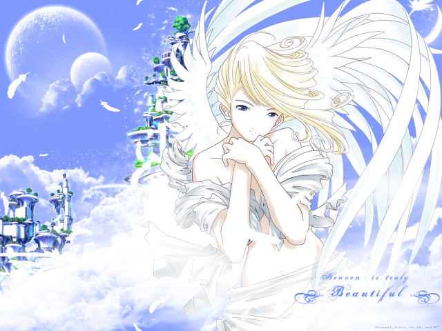 Angel girl clouds castle sky free wallpaper for desktop - medium preview image