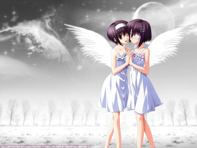 Angel wings sisters night moon free wallpaper for desktop - medium preview image