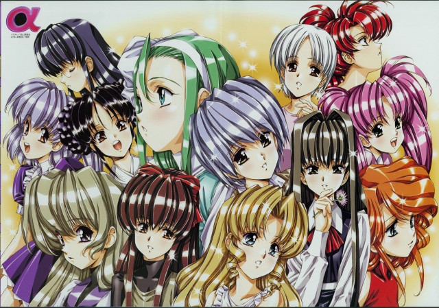 Anime girls multicolored hair yellow free wallpaper for desktop - medium preview image