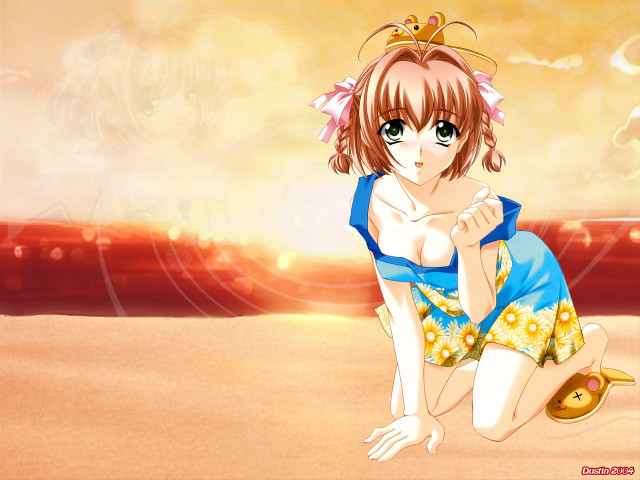 Cartoon girl beach crown blue free wallpaper for desktop - medium preview image
