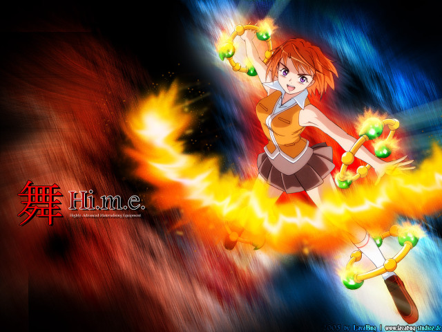 Fiery girl flying sword flames free wallpaper for desktop - medium preview image