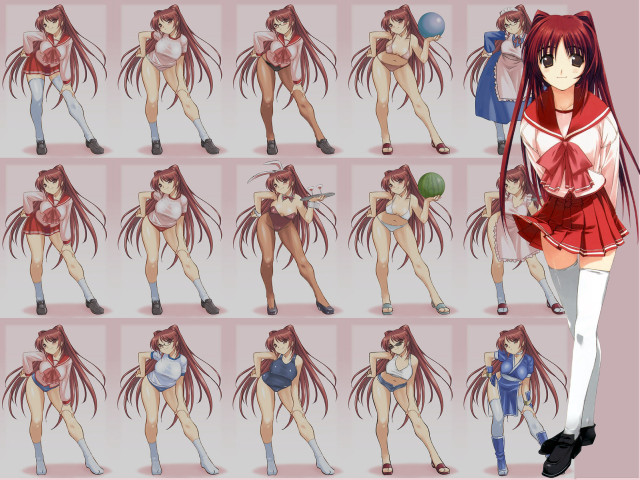 Woman red skirt posing grid free wallpaper for desktop - medium preview image