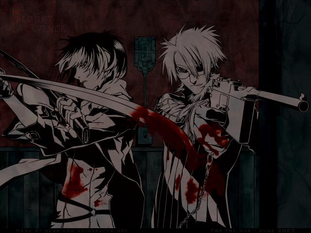 Anime bloodied swords gothic characters free wallpaper for desktop - medium preview image