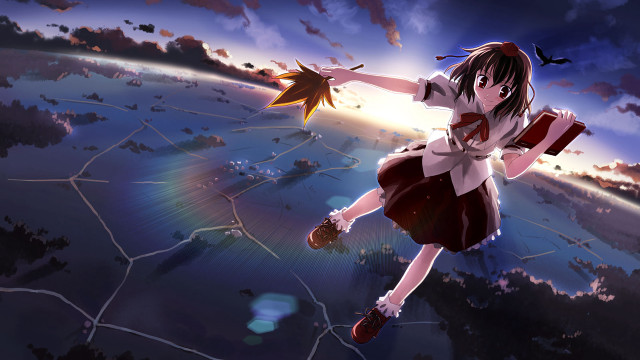 Girl flying rainbow clouds aya free wallpaper for desktop - medium preview image