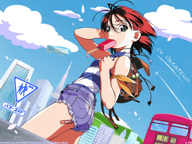 Woman backpack street bus manga free wallpaper for desktop - medium preview image