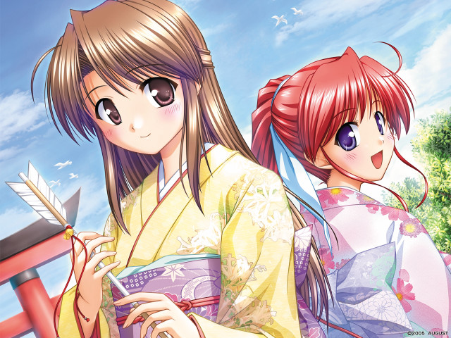 Anime girls blue eyes kimono #2 free wallpaper for desktop - medium preview image