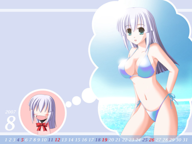 Anime silverhair bikini chibi largebreasts free wallpaper for desktop - medium preview image