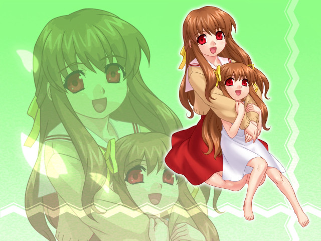 Woman child hug green background free wallpaper for desktop - medium preview image