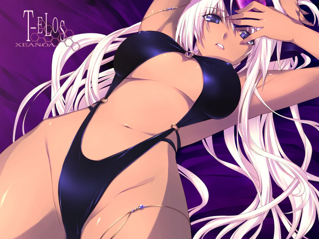 White haired woman bikini purple #2 free wallpaper for desktop - medium preview image