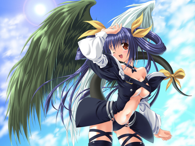 Anime girl blue hair wings #2 free wallpaper for desktop - medium preview image