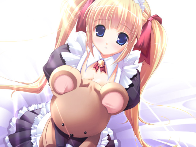 Anime girl teddy bear ponytail free wallpaper for desktop - medium preview image
