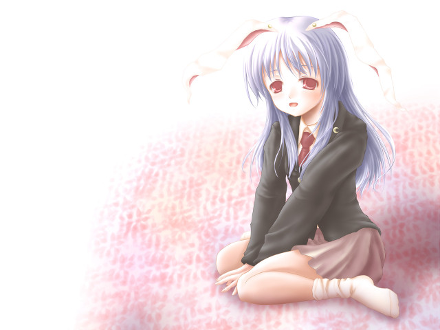 Blue hair girl sitting crossed free wallpaper for desktop - medium preview image