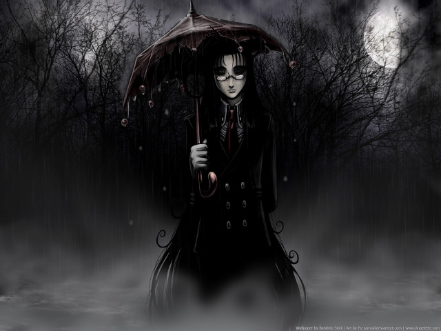 Gothic woman umbrella forest night free wallpaper for desktop - medium preview image