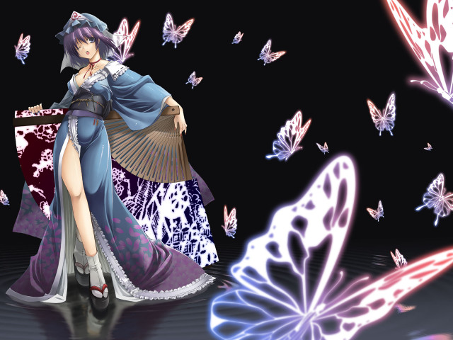 Blue dress butterflies anime fantasy free wallpaper for desktop - medium preview image