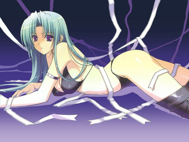 Blue hair woman laying anime free wallpaper for desktop - medium preview image