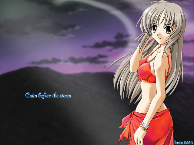Red bikini silver hair ocean free wallpaper for desktop - medium preview image