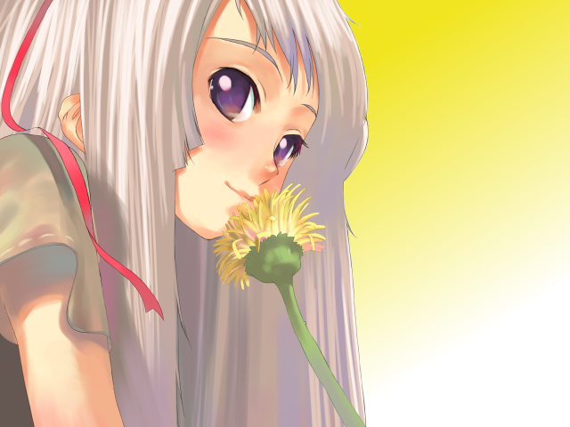 White haired girl flower yellow free wallpaper for desktop - medium preview image