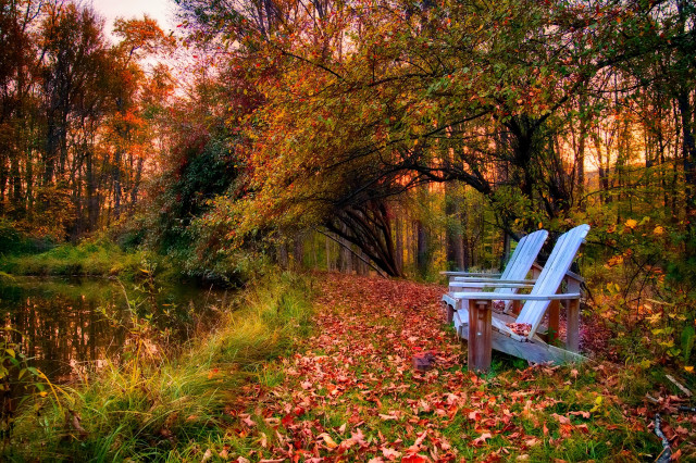 White chairs fall river autumn free wallpaper for desktop - medium preview image