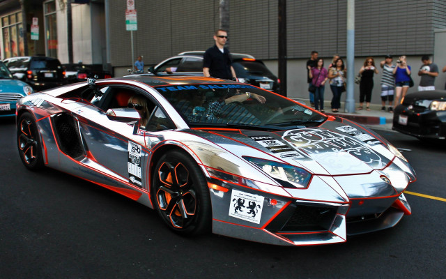 Silver orange sports car street free wallpaper for desktop - medium preview image
