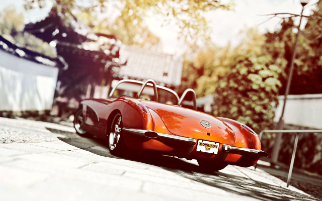 Red sports car city street #6 free wallpaper for desktop - medium preview image