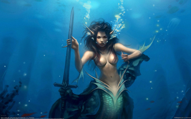 Mermaid fantasy weapon underwater starry free wallpaper for desktop - medium preview image