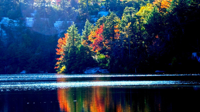 Lake trees mountain boat aurora free wallpaper for desktop - medium preview image