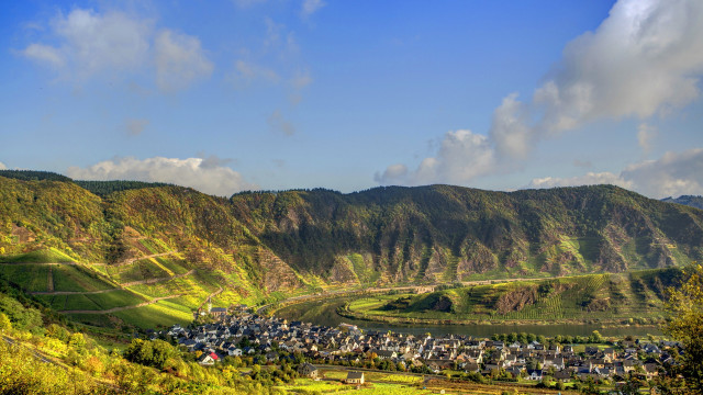 Village valley mountains trees sunny free wallpaper for desktop - medium preview image