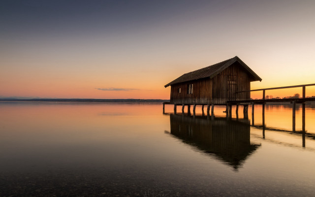 House dock lake sunset reflection #2 free wallpaper for desktop - medium preview image