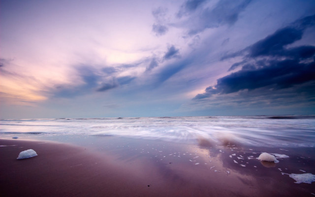Beach rocks clouds waves matte free wallpaper for desktop - medium preview image