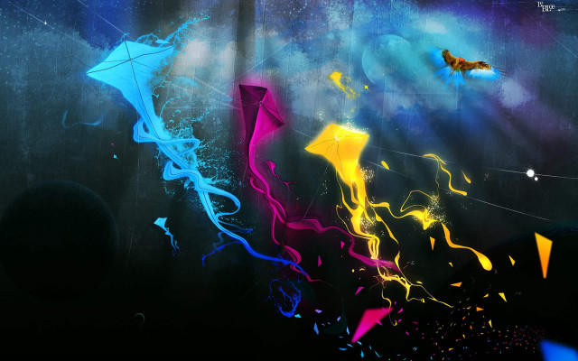 Kites mystical sky aurora constellation free wallpaper for desktop - medium preview image