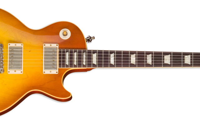 Yellow electric guitar white background free wallpaper for desktop - medium preview image