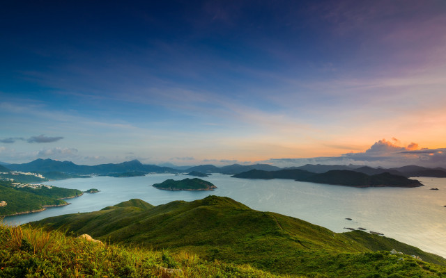 Sunset lake mountains clouds blue free wallpaper for desktop - medium preview image