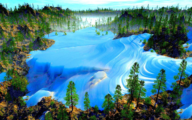 Blue landscape trees water sky free wallpaper for desktop - medium preview image