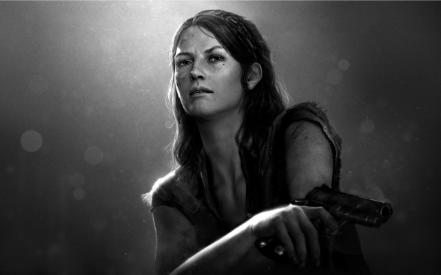 Woman knife looking up greyscale free wallpaper for desktop - medium preview image