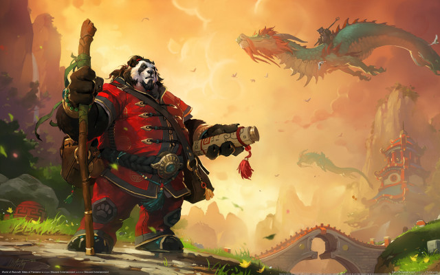 Panda red outfit sword dragon free wallpaper for desktop - medium preview image