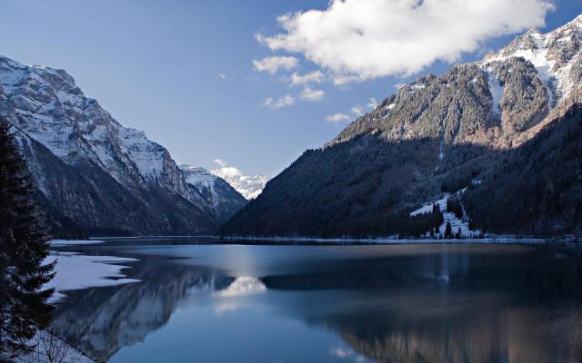 Mountain lake forest snowy trees free wallpaper for desktop - medium preview image