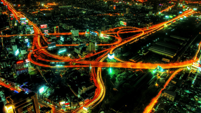 City lights traffic fireworks bridge free wallpaper for desktop - medium preview image