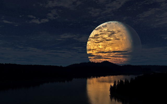 Moon lake night reflection mountains free wallpaper for desktop - medium preview image
