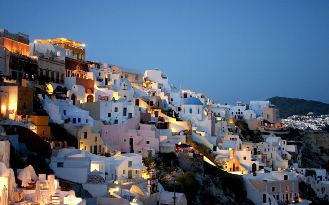 Hillside white buildings night lights free wallpaper for desktop - medium preview image