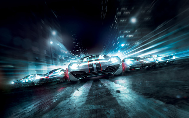 Car night street lights traffic free wallpaper for desktop - medium preview image