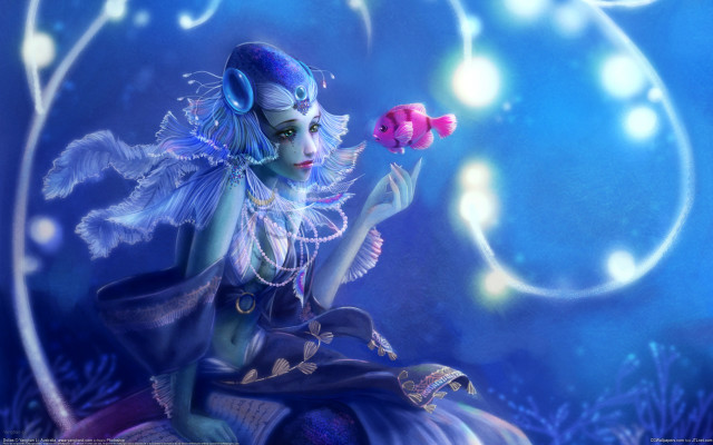 Fairy pinkflower fish moon night free wallpaper for desktop - medium preview image
