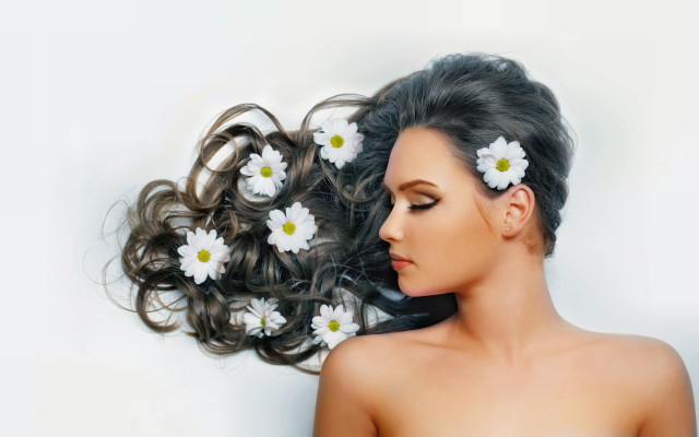Woman flower hair bun digital free wallpaper for desktop - medium preview image