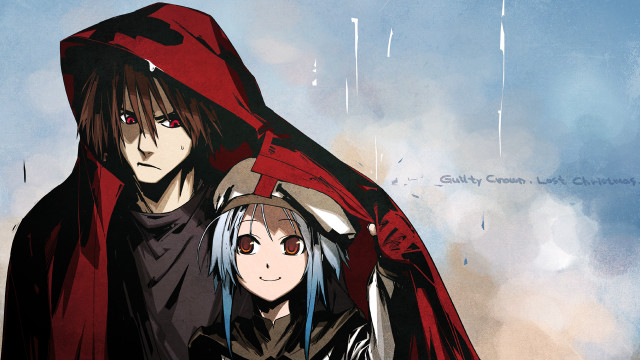Anime characters red capes umbrella free wallpaper for desktop - medium preview image