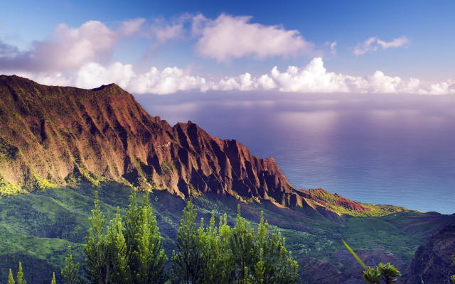 Mountain lake clouds green trees free wallpaper for desktop - medium preview image