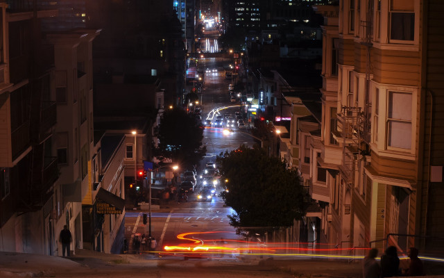 City street night car light free wallpaper for desktop - medium preview image