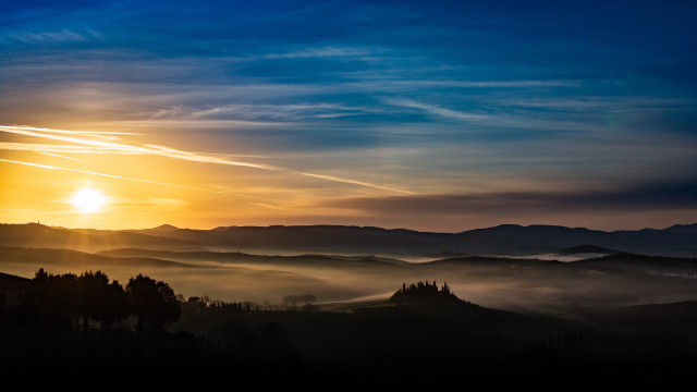 Sunset mountain range clouds trees #2 free wallpaper for desktop - medium preview image